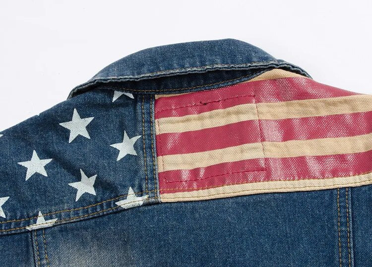 Brand Mens Denim Vest Men Cowboy Ripped Sleeveless Vintage Jacket Tank Spring USA Flag washed Jeans Vest Plus Size 5XL