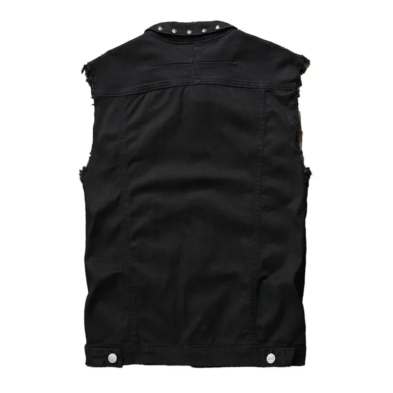 Fashion Mens Rivet Denim Vest Punk Party Studded Slim Fit Jean Jacket Male Sleeveless Waistcoat For Men Plus Size