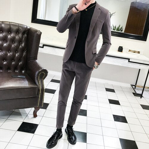 Elegant Wine Red Suits Mens Velvet Luxury Suits For Mens Groom Wedding Velour Suits Gentlemen Dress 2 pcs Flannel Green Burgundy