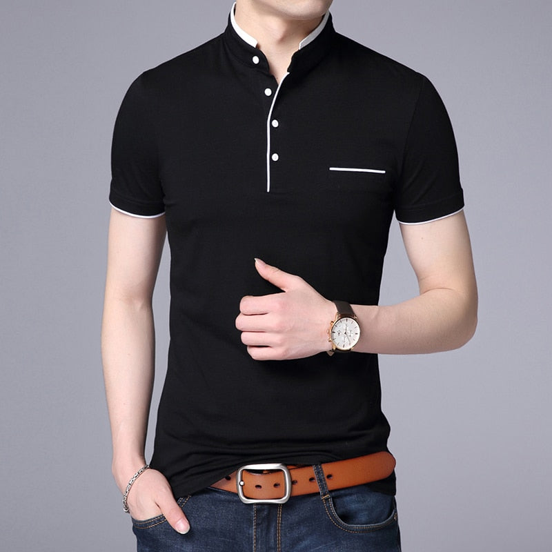 Fashion Brand Polo Shirt Men's Summer Mandarin Collar Slim Fit Solid Color Button Breathable Polos Casual Men Clothing