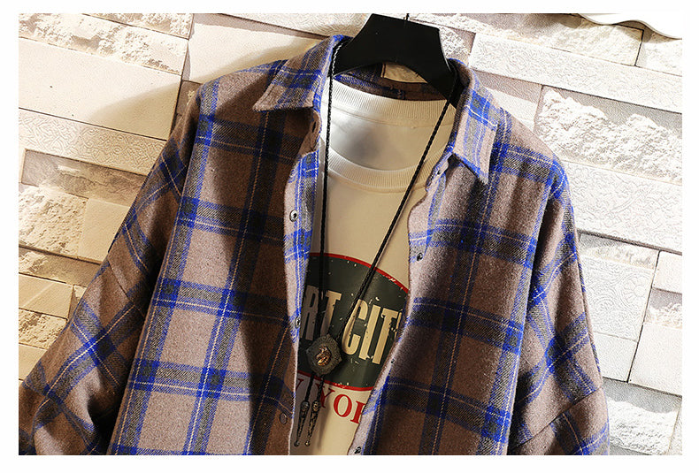 Flannel Harajuku Oversized Cotton Plaid Shirt Korean Fashions Fleece Button Up Shirts Long Sleeve Vintage Blouses