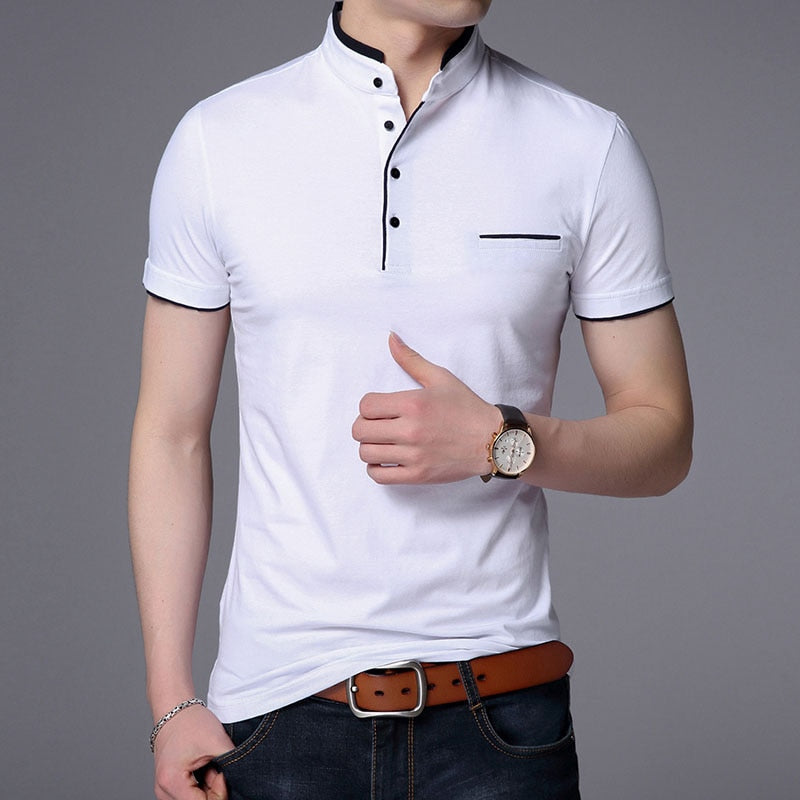 Fashion Brand Polo Shirt Men's Summer Mandarin Collar Slim Fit Solid Color Button Breathable Polos Casual Men Clothing