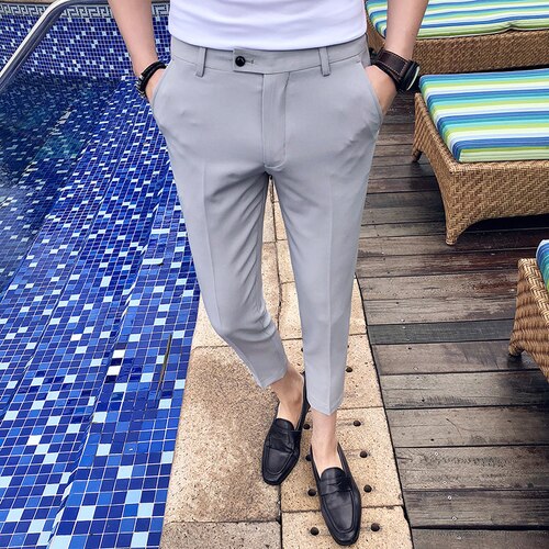 New Men Ankle Length Pants Slim Men's Dress Pants Office Pants Men's Boutique Fashion Solid Color Business Men's Suit Pant