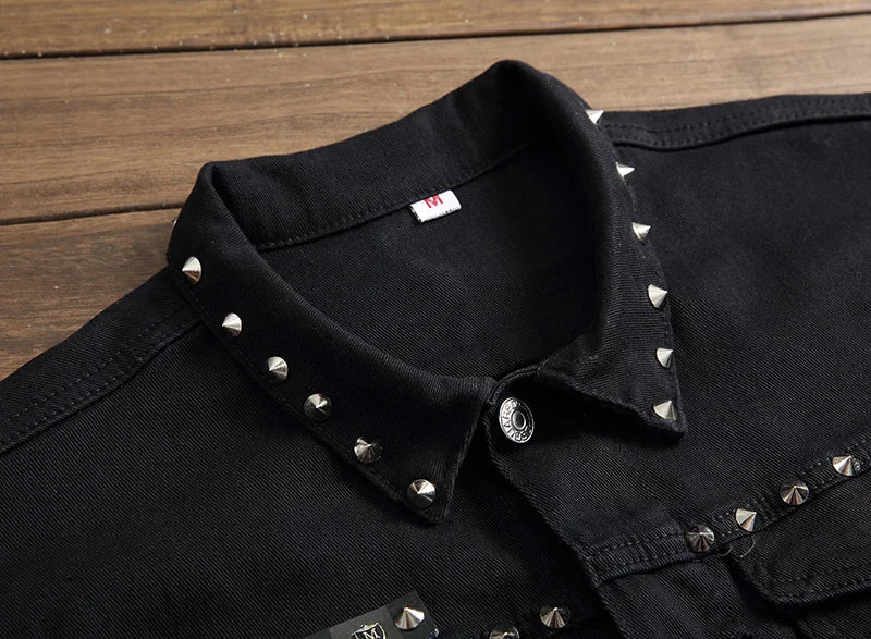 Fashion Mens Rivet Denim Vest Punk Party Studded Slim Fit Jean Jacket Male Sleeveless Waistcoat For Men Plus Size