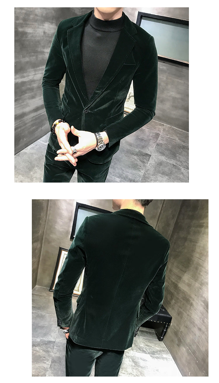 Elegant Wine Red Suits Mens Velvet Luxury Suits For Mens Groom Wedding Velour Suits Gentlemen Dress 2 pcs Flannel Green Burgundy
