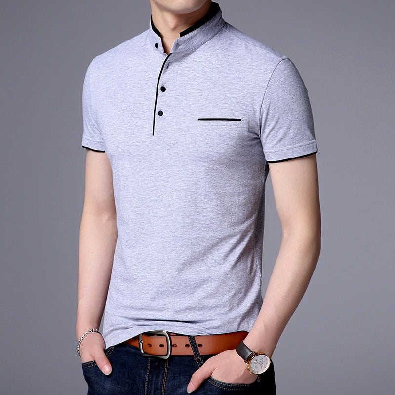 Fashion Brand Polo Shirt Men's Summer Mandarin Collar Slim Fit Solid Color Button Breathable Polos Casual Men Clothing