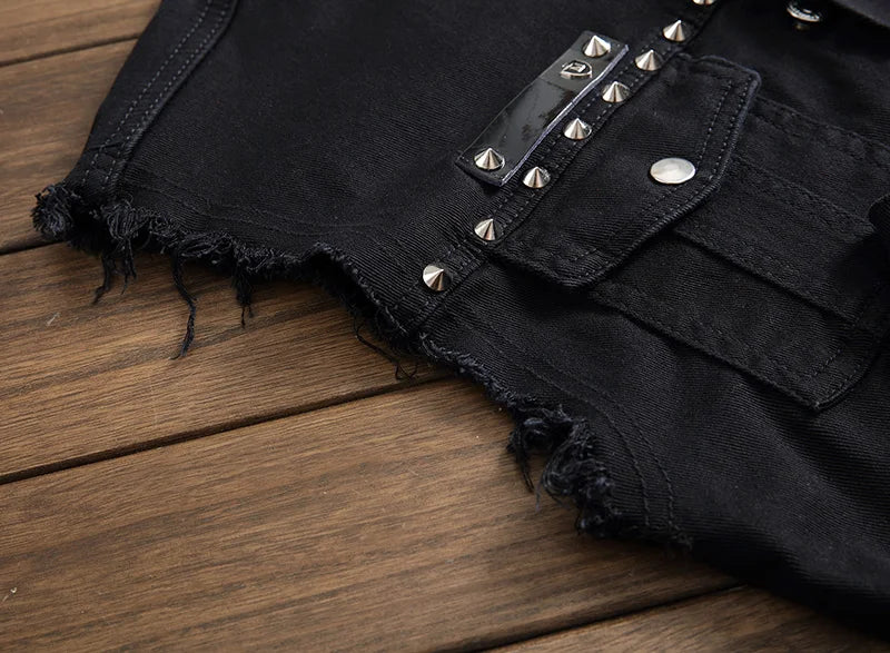 Fashion Mens Rivet Denim Vest Punk Party Studded Slim Fit Jean Jacket Male Sleeveless Waistcoat For Men Plus Size