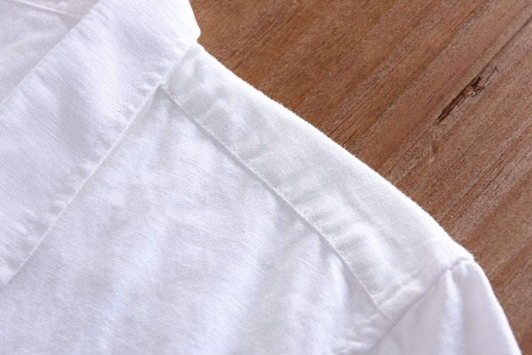 Cotton Linen Shirts For Men Casual Short Sleeve Tops Oversize Solid White Turn-Down Collar Tee Male Summer Vacation Clothing