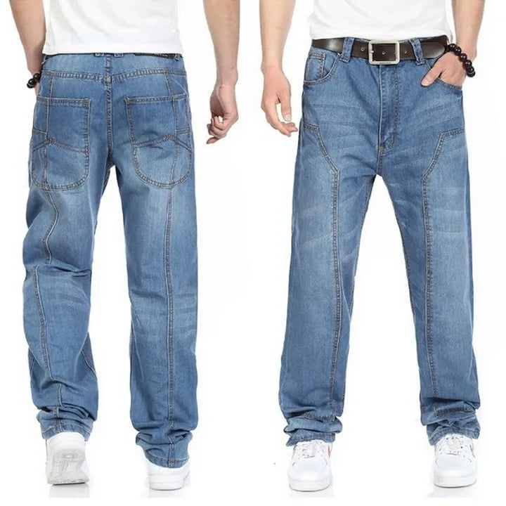 HOT New Large Size 30-44 46 Jeans Fashion Loose Big Pockets Hip-Hop Skateboard Casual Men Denim Blue & Black Design Brand