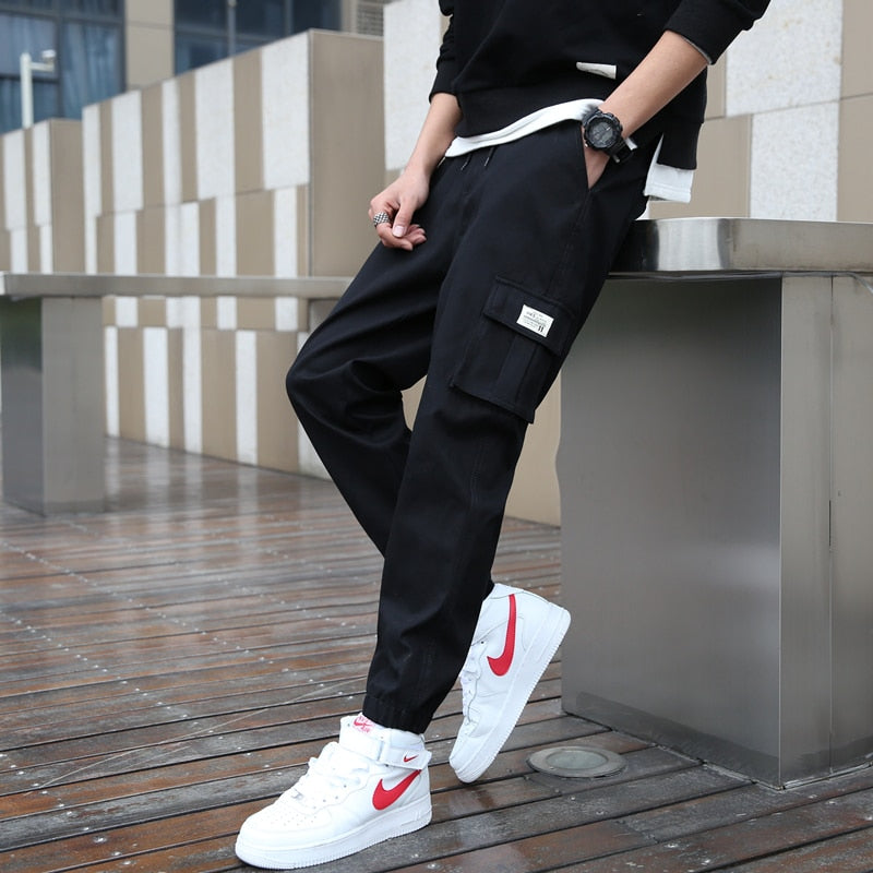 Cargo Pants Men Streetwear Hip Hop Pants Elastic waist Harem Ankle length Trousers Black Army green Harajuku Loose Casual Pocket