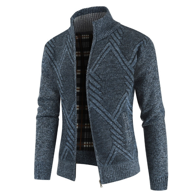 New Autumn Winter Jacket Men Coats Solid Slim Fit Thick Fleece Coats Men Jacket Casual Stand Collar Zip Jacket Men