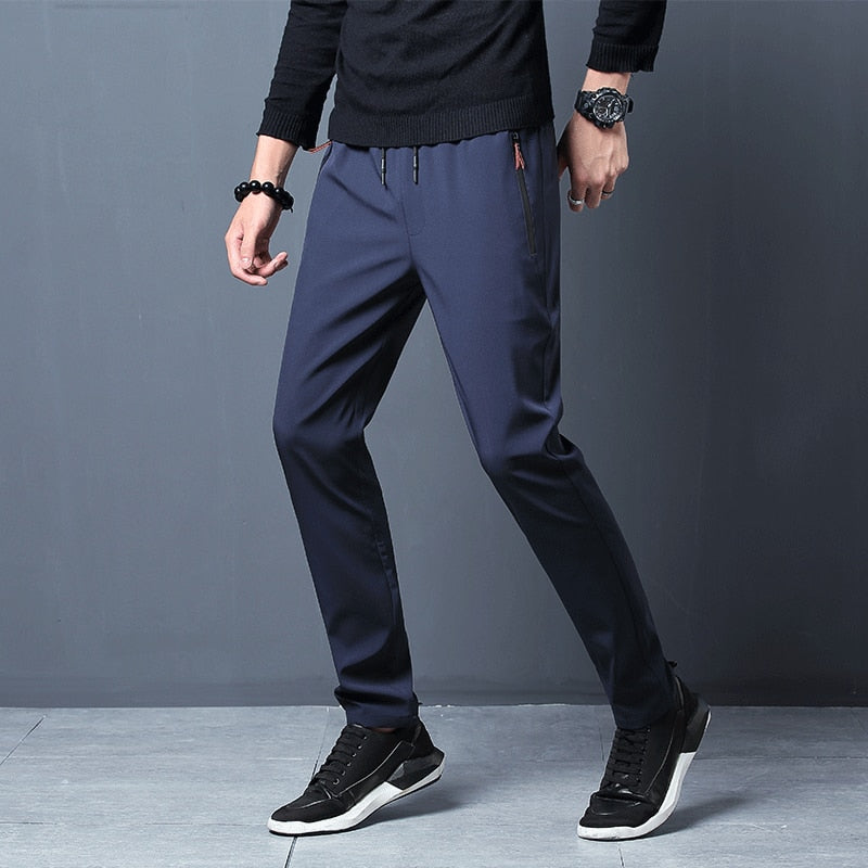 Men'S Korean Fashion Casual Summer Thin Quick Drying Ice Silk Straight Pants Loose Sports 9-Point Trousers Boy