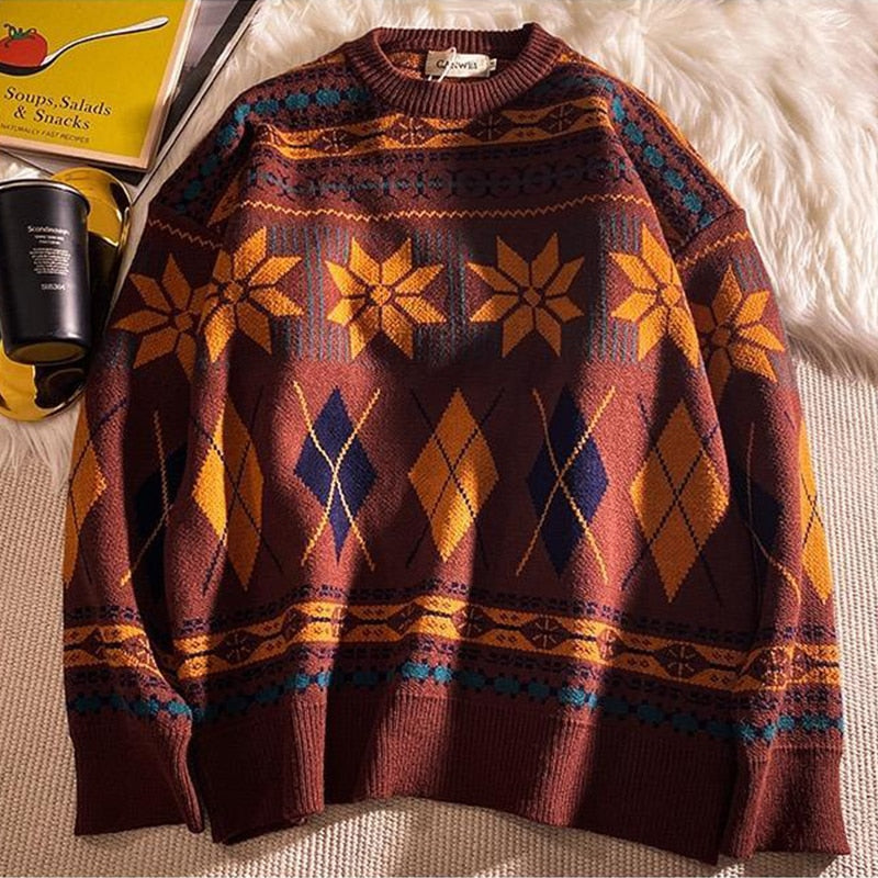 Pullovers Vintage Retro Christmas Sweater Couple Men's Knitted Sweater Winter Warm Casual Korean Streetwear Harajuku