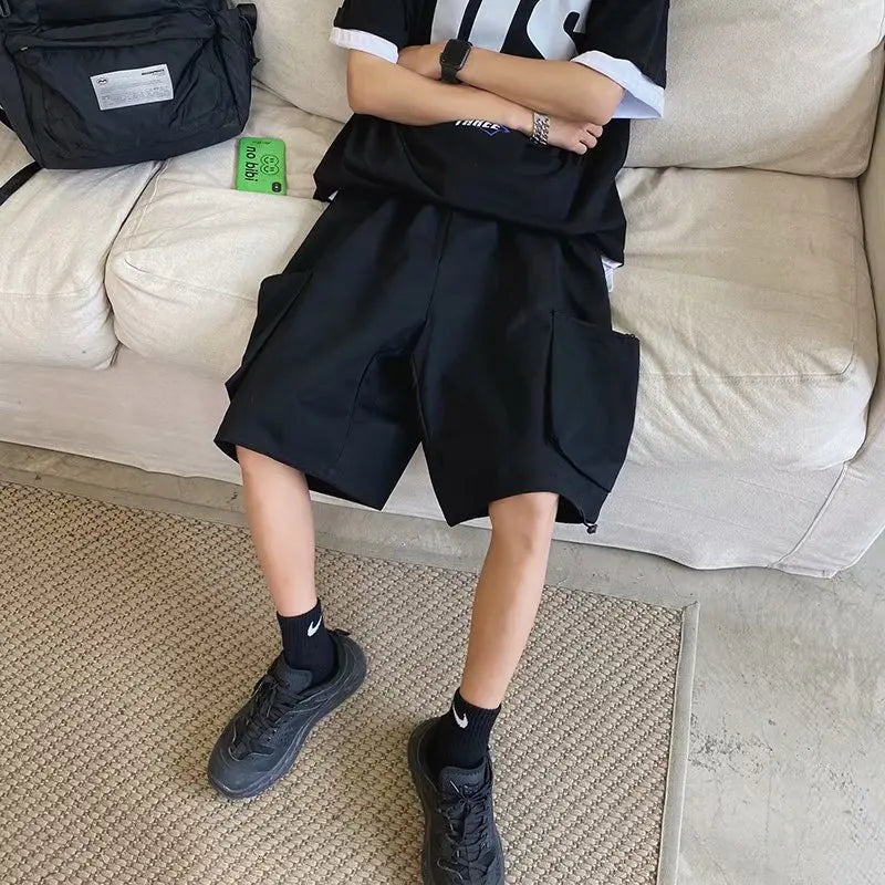 saferido Summer new fashion brand ins Yu wenle industrial shorts men's Korean fashion pocket loose wide leg casual Capris