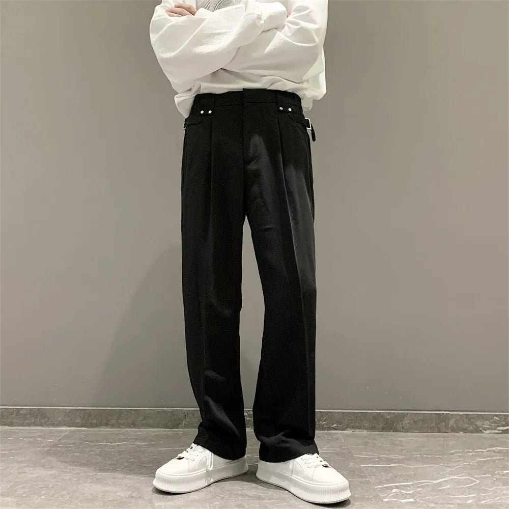 Khaki Black White Suit Pants Men's Fashion Business Society Mens Dress Pants Korean Casual Wide-leg Pants Men Straight Trousers