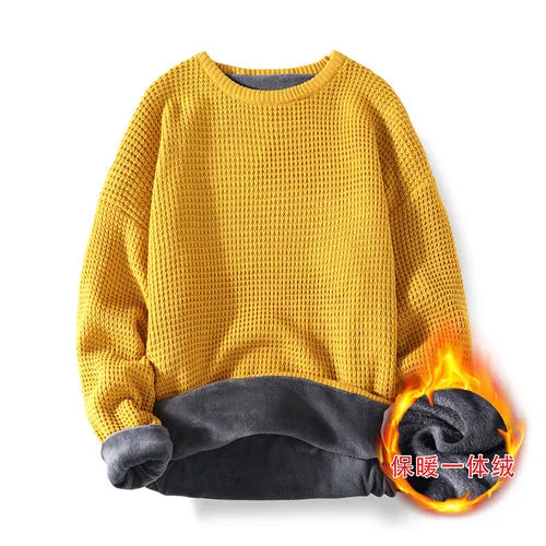 saferido Harajuku Grandpa Knitted Sweater Vintage Retro Clothes Men Black White Winter Korean Streetwear Hip Hop Plus Velvet