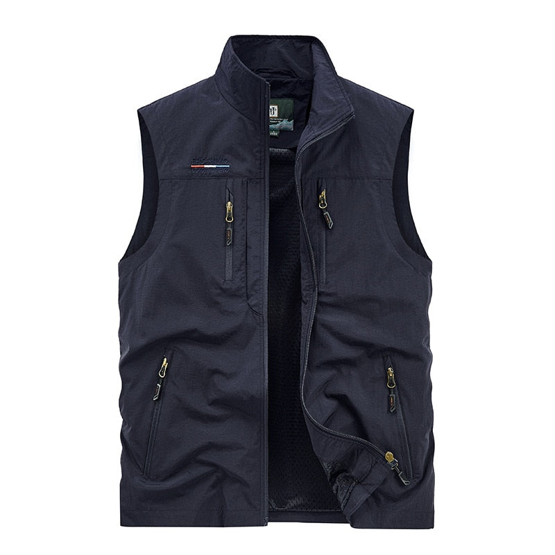 Men's Leisure Vest Solid Color Tooling Style Waistcoat Thin Fishing Hiking Multi-Pocket Casual Loose Vest for Men