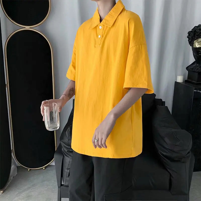 saferido Spring The new listing Polo Couple Striped Shirt Loose Youth Student Style Lapel tops Multiple color options Solid color