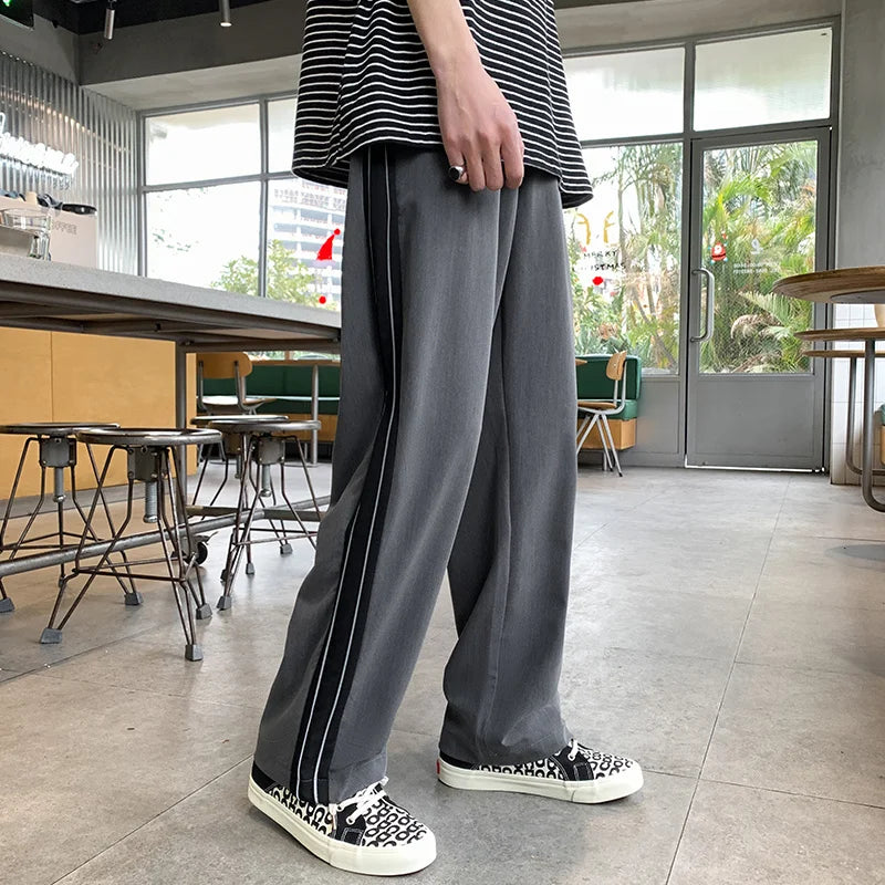 saferido Sportswear men's Korean fashion loose size straight pants man versatile side stripe feeling nine point casual pants sweatpants
