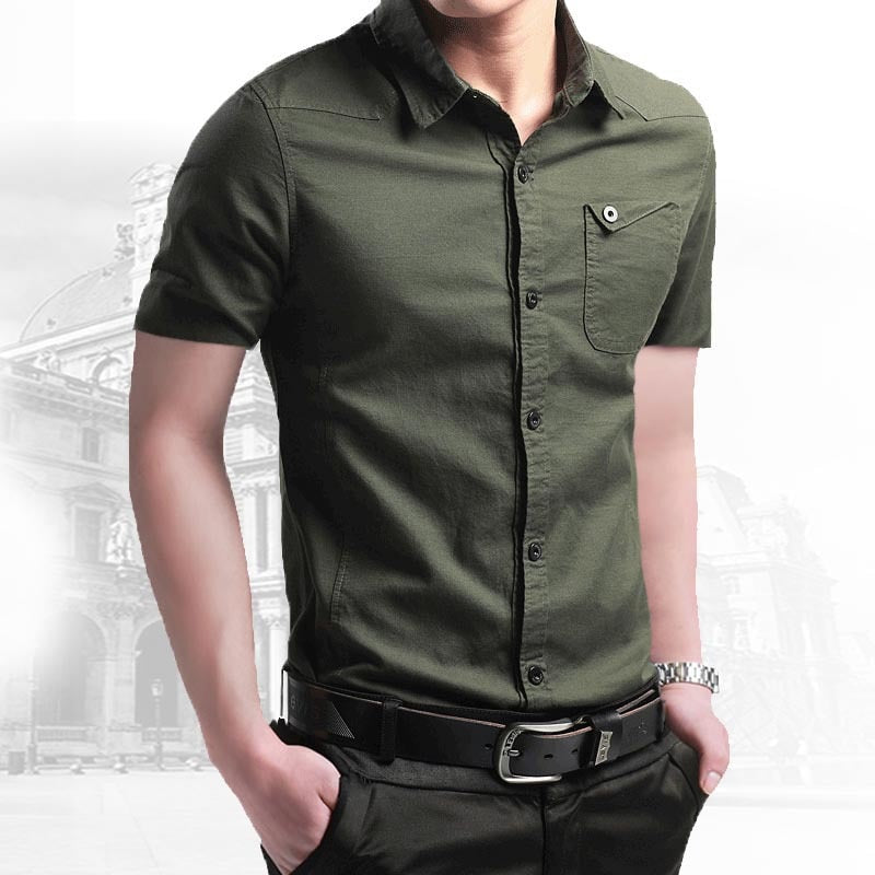 Summer 100% Cotton Shirts for Men New Breathable Military Men Shirts Short Sleeve Slim Men's Shirts Men Brand Clothing