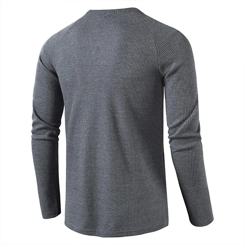 saferido New Henley Collar Tshirt Men Long Sleeve Slim Fit Solid Color Spring Autumn Casual Tops Tees Mens Cotton Full T Shirts Man