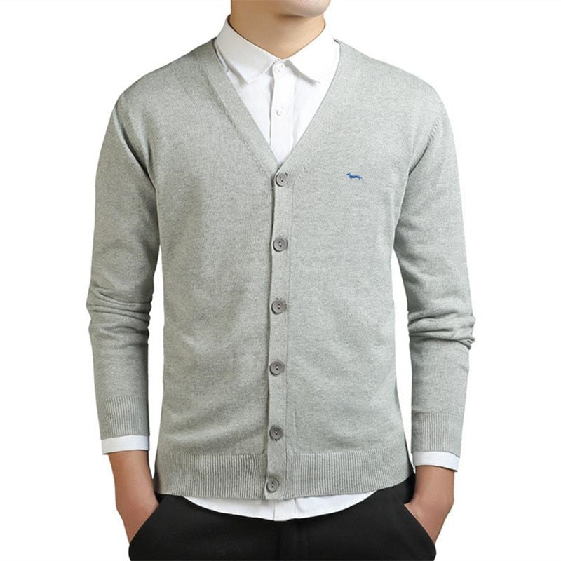New Autumn Winter Men Casual V-Neck Cardigan Sweaters Solid 100%Cotton Harmont Embroidery Long Sleeve Blaine Business Jerseys