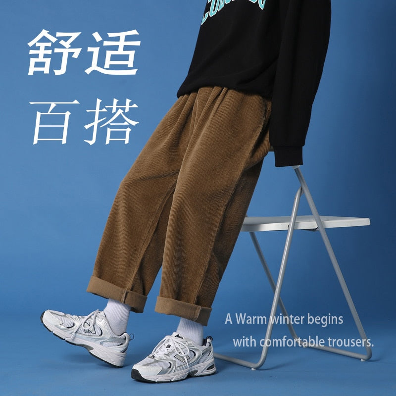 Autumn/winter Corduroy Pants Men's Fashion Casual Pants Men Streetwear Loose Hip-hop Straight Wide-leg Pants Mens Trousers M-3XL