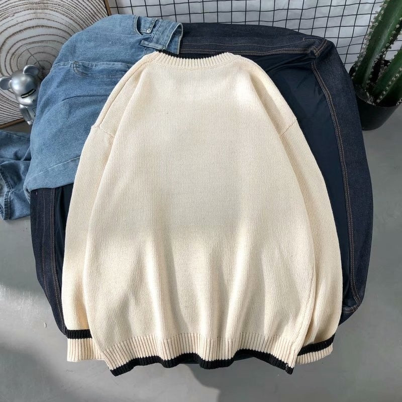 New Spring Men’s Knitted Sweater Japanese Harajuku Vintage Pullovers Hip Hop Fashion Couple Knitted Sweaters Male