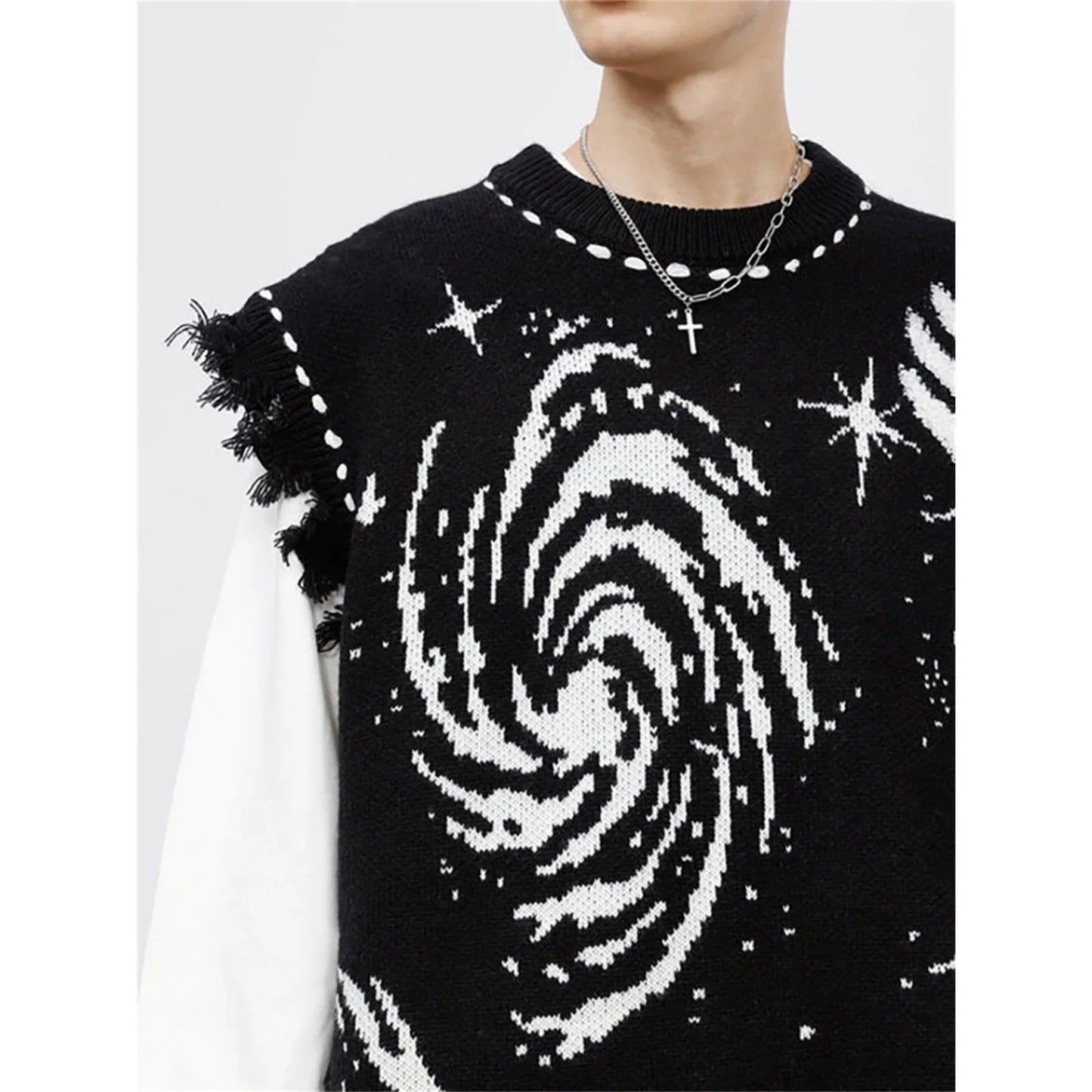 Harajuku Vest Sweater for men Ropa Streetwear BF Tassel Jumper Fashion Casual Knitting Tanks Print Korean Waistcoat vest