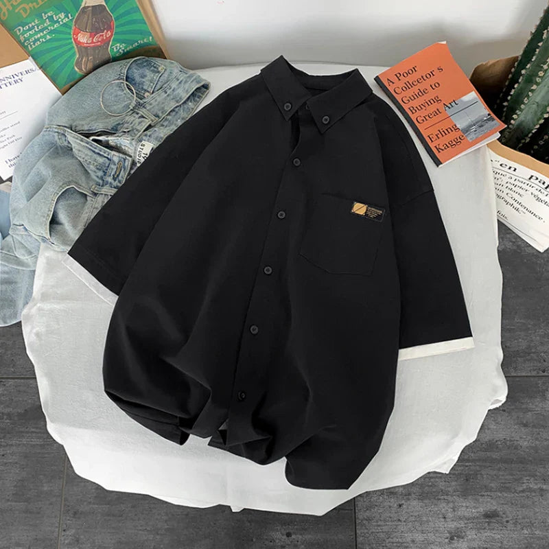 saferido fashion niche Design Summer new short sleeve shirt loose Korean clothing chic style shirt fashion shirts streetwear