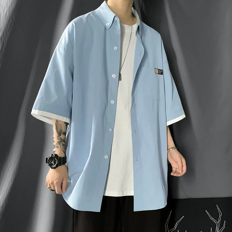 saferido fashion niche Design Summer new short sleeve shirt loose Korean clothing chic style shirt fashion shirts streetwear