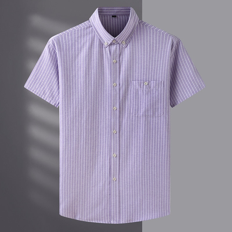 10XL 8XL 7XL Men's Loose Shirt Plus Size Summer Short Sleeve Fashion Stripes Business Work Casual Shirt Oversize Pink Blue