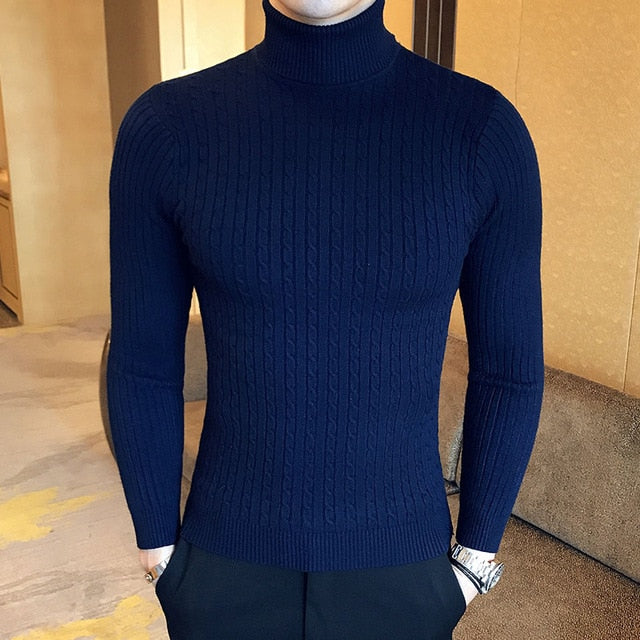 Brand Men Turtleneck Sweaters and Pullovers Fashion Knitted Sweater Winter Men Pullover Homme Wool Casual Solid Clothes