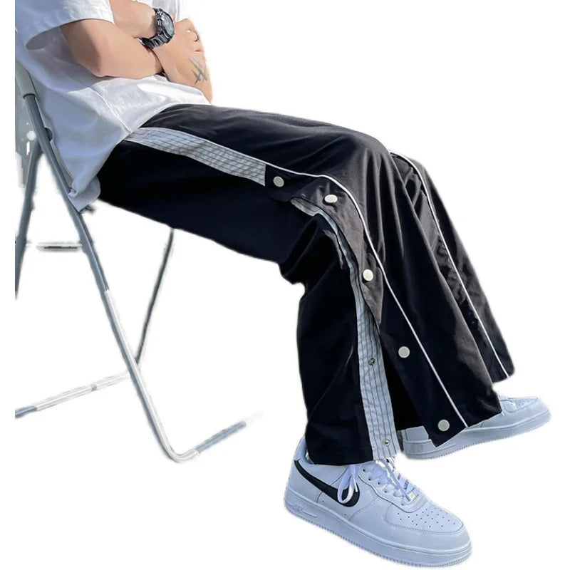 saferido Wide leg pants men's couple korean loose straight tube drop summer breasted pants streetwear joggers sport pantalon homme Sale