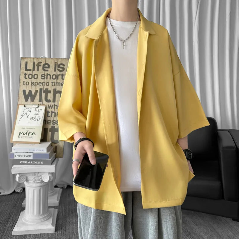 saferido Solid Color Oversized Men's Shirts Harajuku Men Casual Half Sleeve Shirt Tops Cool Summer Streetwear Man Blouse 6 Colors
