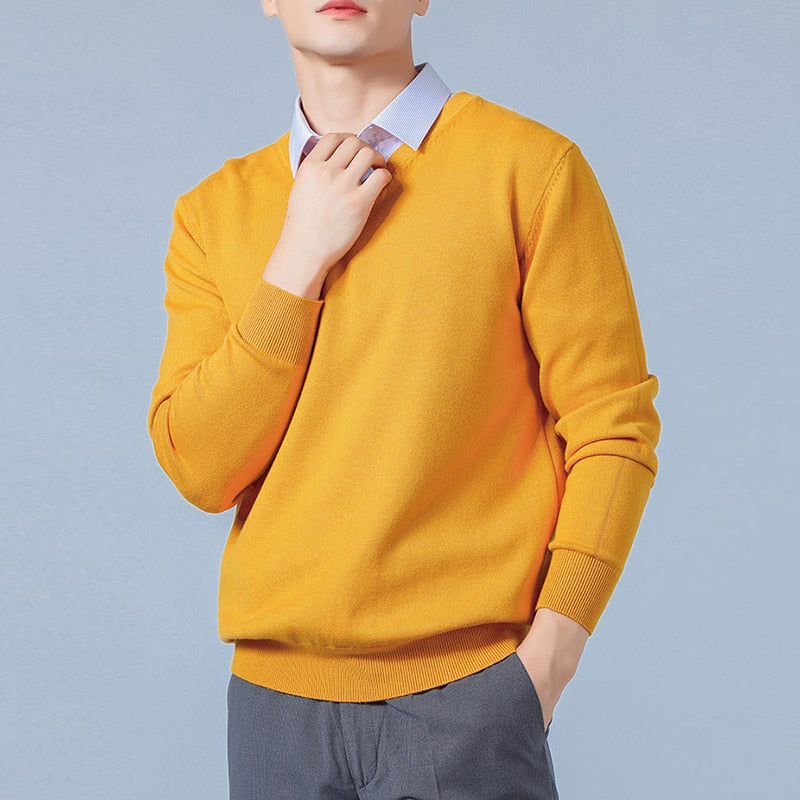 Men's Sweaters Cashmere Blend Knitting V-neck Pullovers Hot Sale Spring&Winter Male Wool Knitwear High Quality jumpers Clothes