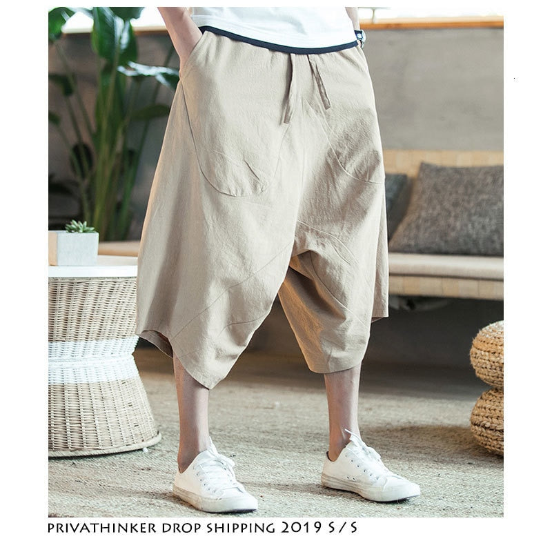 Men Harajuku Harem Pants Mens Summer Cotton Linen Joggers Pants Male Vintage Chinese Style Sweatpants Fashions