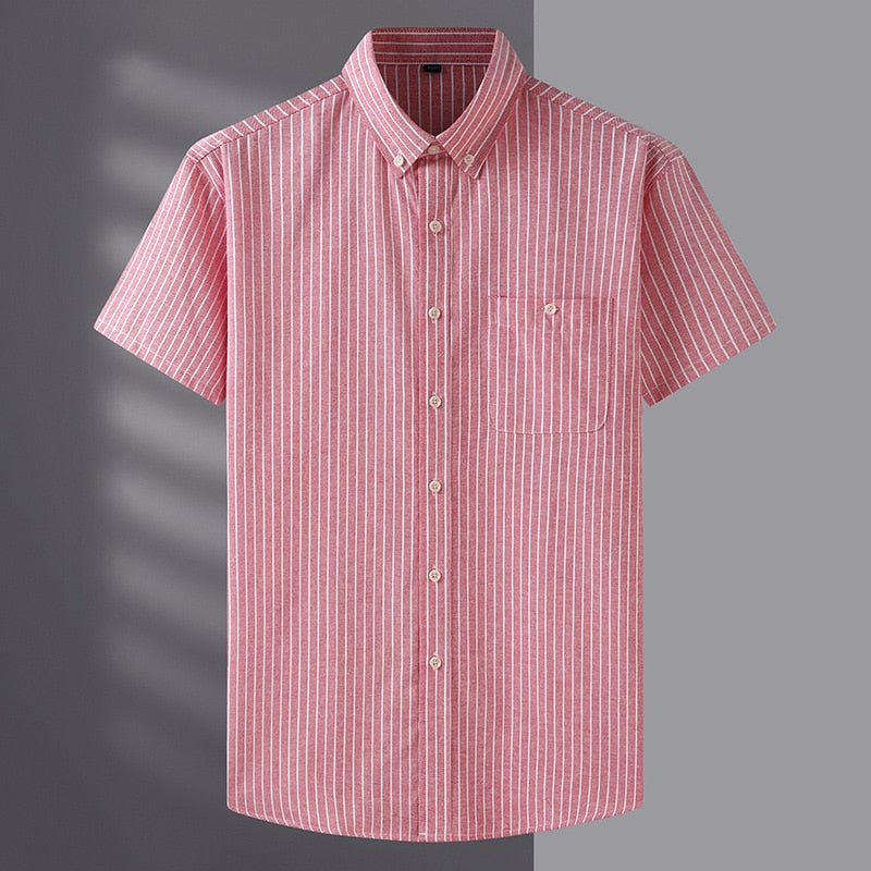 10XL 8XL 7XL Men's Loose Shirt Plus Size Summer Short Sleeve Fashion Stripes Business Work Casual Shirt Oversize Pink Blue