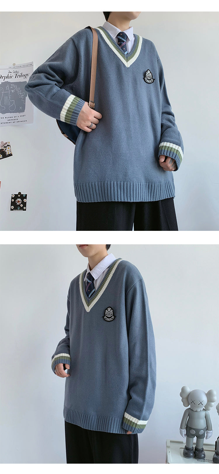 saferido       Men's Casual Sweater Oversize JK Knitted V-Neck Pullover Winter Woman Thicken Warm College Pullovers Unisex