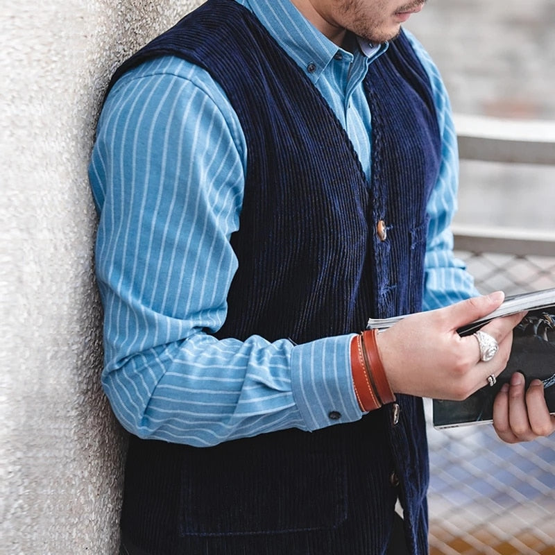 Men's corduroy suit vest retro slim fashion vest Victorian style best man wedding men's clothing