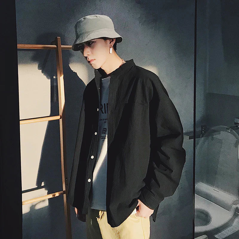 saferido Spring and autumn new pure color shirt, men's loose long sleeve shirt, Korean fashion, spring clothes, cool casual and versatile