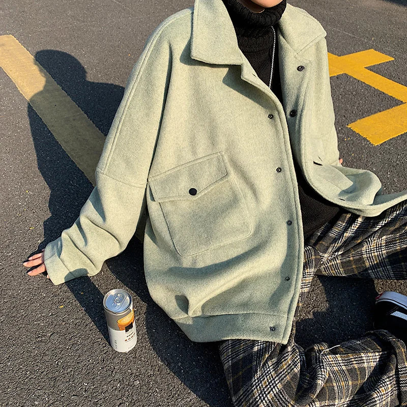 saferido Winter Thickened Short Woolen Coat Men Warm Fashion Oversized Woolen Coat Men Korean Loose Woolen Jacket Mens Overcoat M-3XL