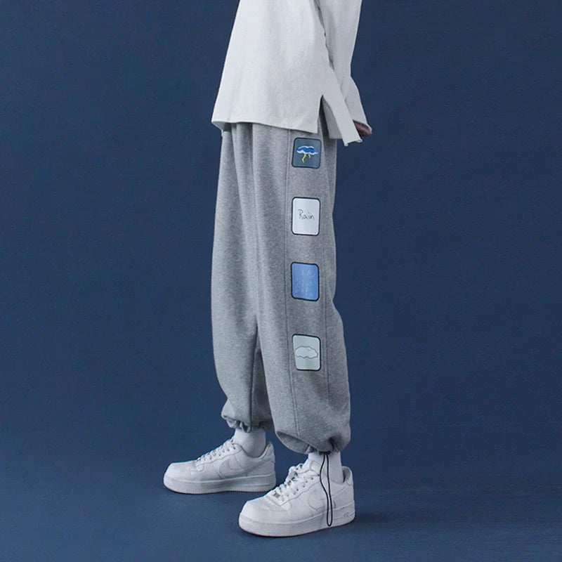 saferido Strange taste casual pants autumn and winter Korean students' slim and versatile loose straight HIP HOP wide leg sports pants