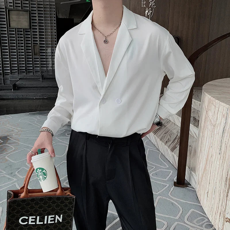 Autumn New turn-down Collar Long Sleeve White Shirt For Men Loose Casual Japan Style Tops Clothing Shirt
