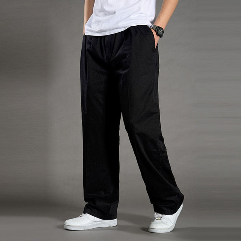 Men's Casual Trousers Cotton Overalls Elastic Waist Full Len Multi-Pocket Plus Fertilizer Men's Clothing Big Size Cargo Pants