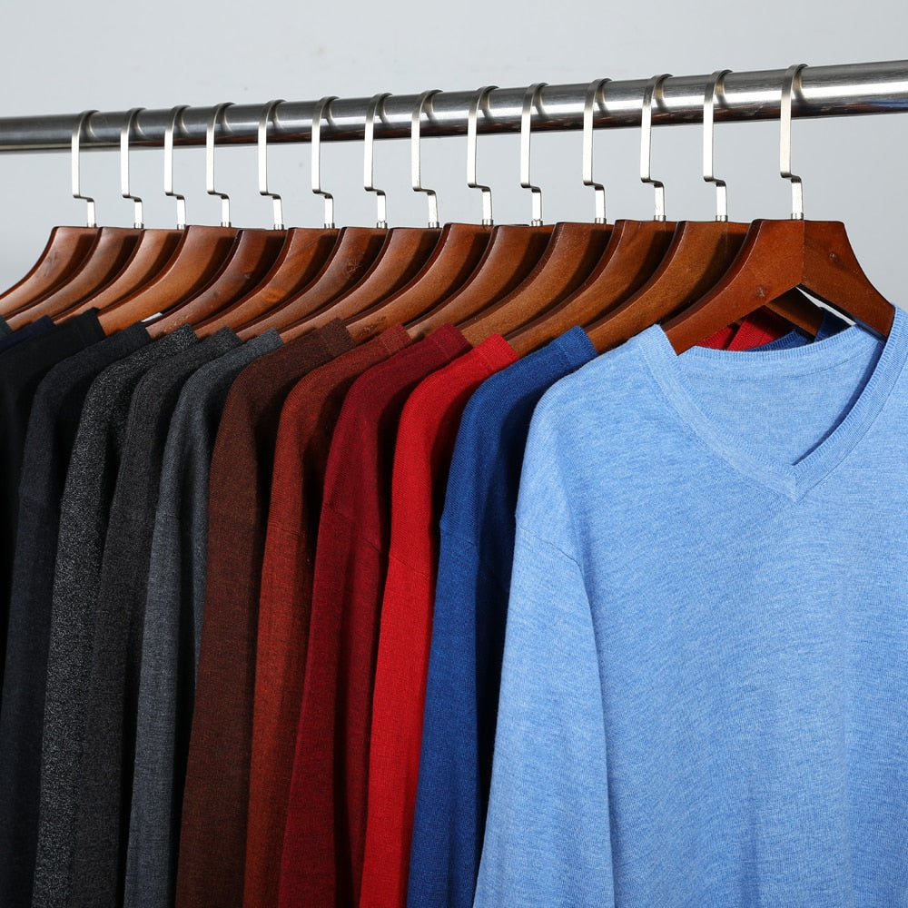 Autumn New Men's Thin Knit Sweater Business Casual V-neck Pullovers Classic Style Comfortable Slim Basic Sweater Male Brand