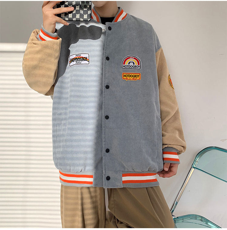 Spring and autumn corduroy jacket men's ins tide brand Harajuku style Korean style versatile handsome loose Baseball Jacket