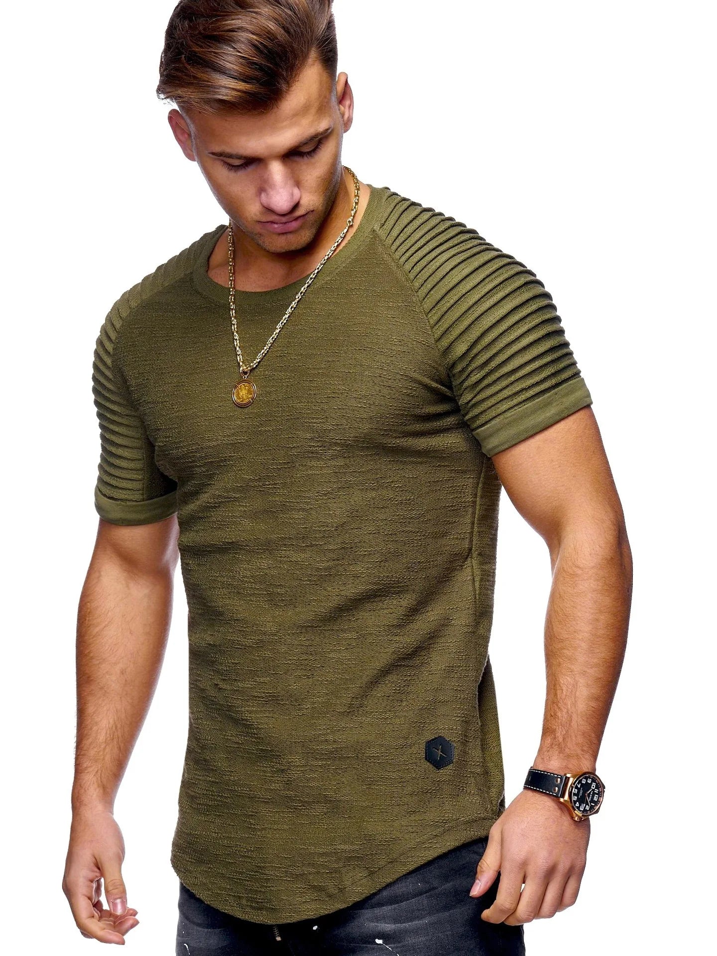 Summer Men TShirts Short Sleeve Slim Fit T-Shirts Tops Men Cotton Tops tees bodybuilding Fold T-shirt Mens Casual Clothing