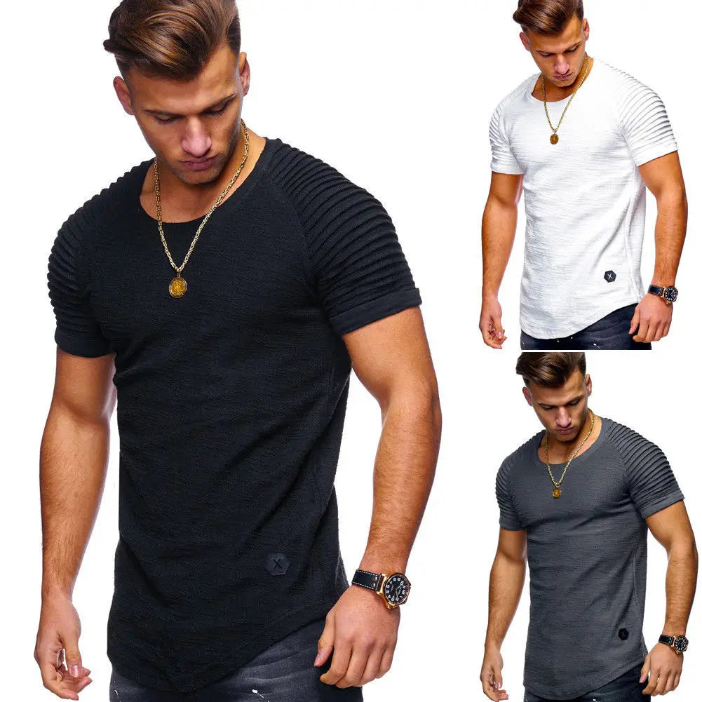 Summer Men TShirts Short Sleeve Slim Fit T-Shirts Tops Men Cotton Tops tees bodybuilding Fold T-shirt Mens Casual Clothing