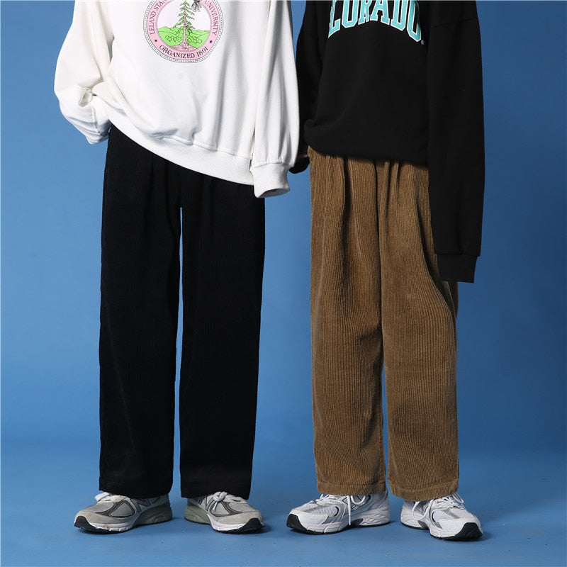 Autumn/winter Corduroy Pants Men's Fashion Casual Pants Men Streetwear Loose Hip-hop Straight Wide-leg Pants Mens Trousers M-3XL
